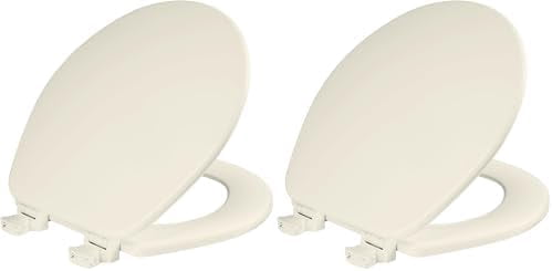 Keshun Church Toilet Seat, Durable Enameled Wood Round Seat with Easy Clean Hinges (Biscuit, 2 Pack) iugv1