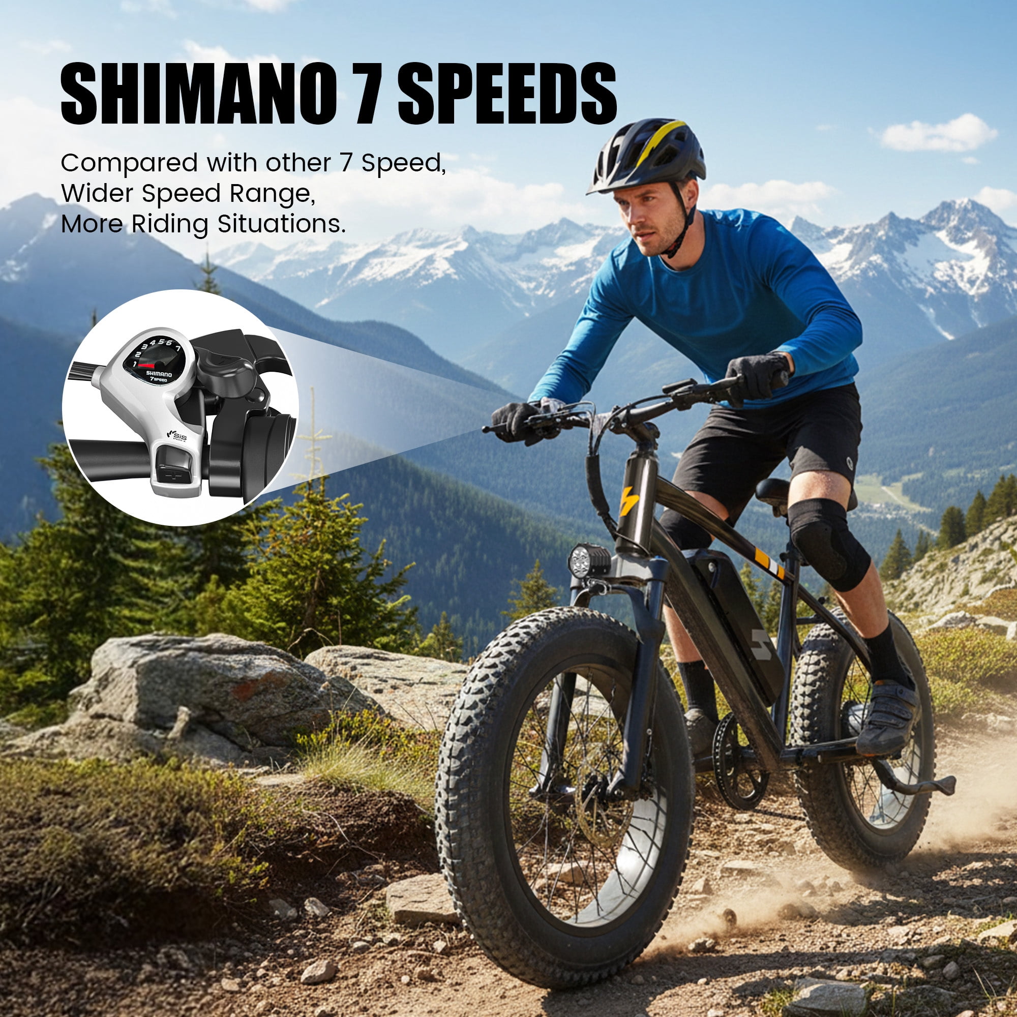 ActBest Electric Fat Tire Mountain Bike, 1500W Motor 28 MPH, 7-Speed Off-Road E-Bike (Black, 20 in x 4.0 in) 5jj99