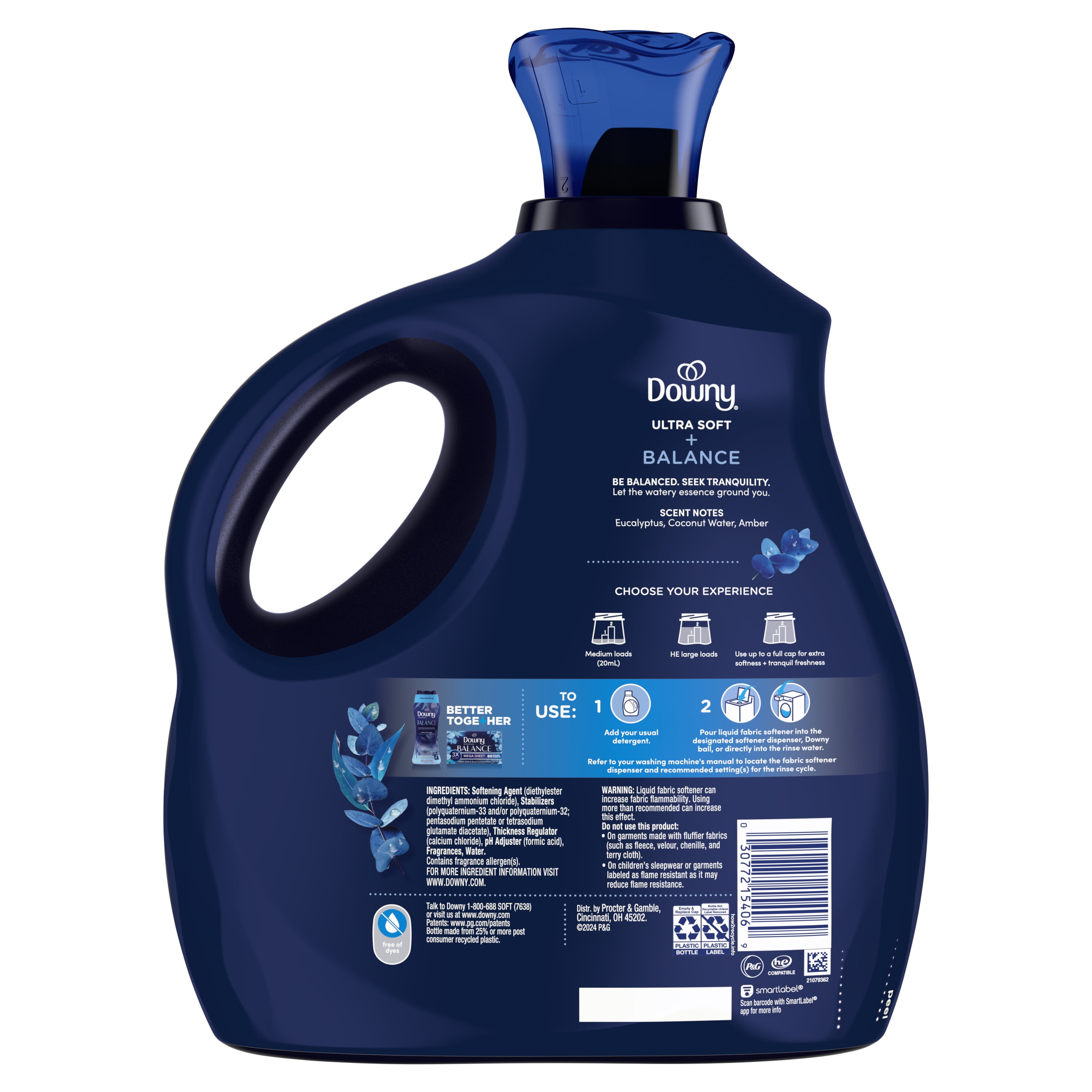 Downy Ultra Soft Liquid Fabric Softener, Crisp Rain & Blue Eucalyptus Scent, Long-Lasting Freshness (Blue, 93 fl oz) 8mmqf