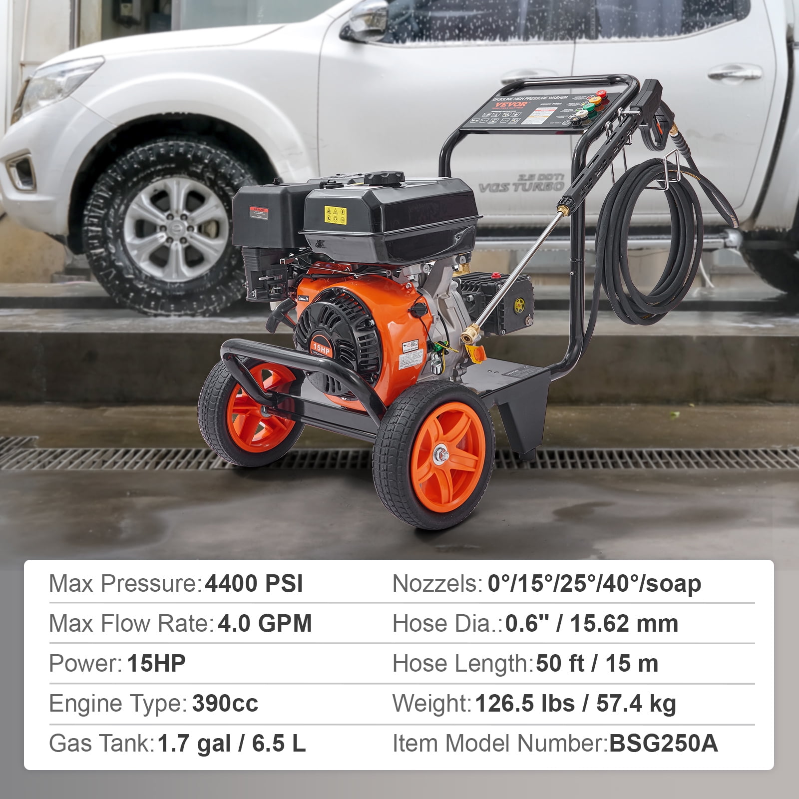 SKYSHALO 4400 PSI 4.0 GPM Gas Pressure Washer with 50 ft Hose and 5 Nozzles (4400 PSI, 4.0 GPM) vaep1