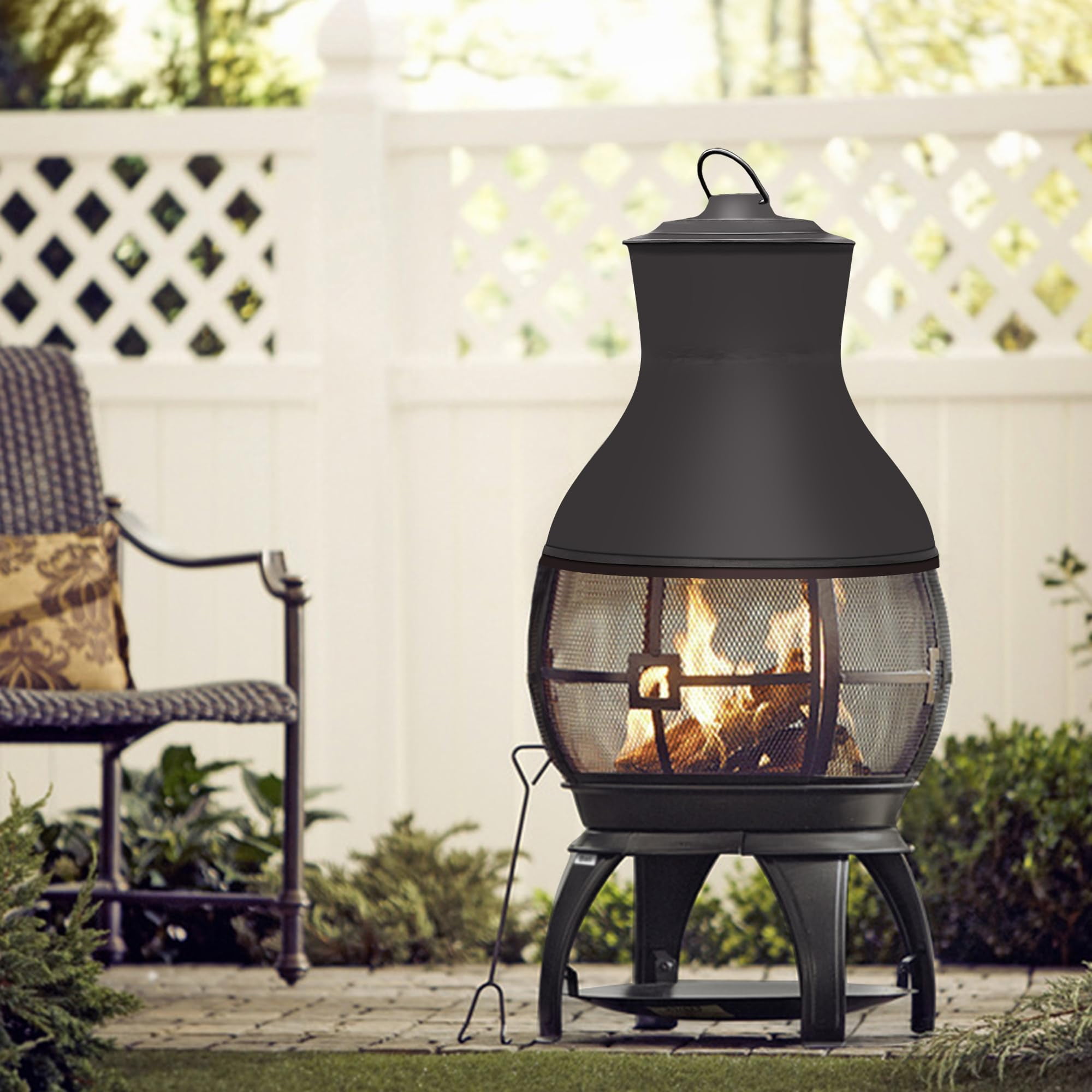 Bali Outdoors Wood Burning Chiminea Fire Pit for Patio and Backyard (Black, 17.7 in x 35.5 in) 0y8yv