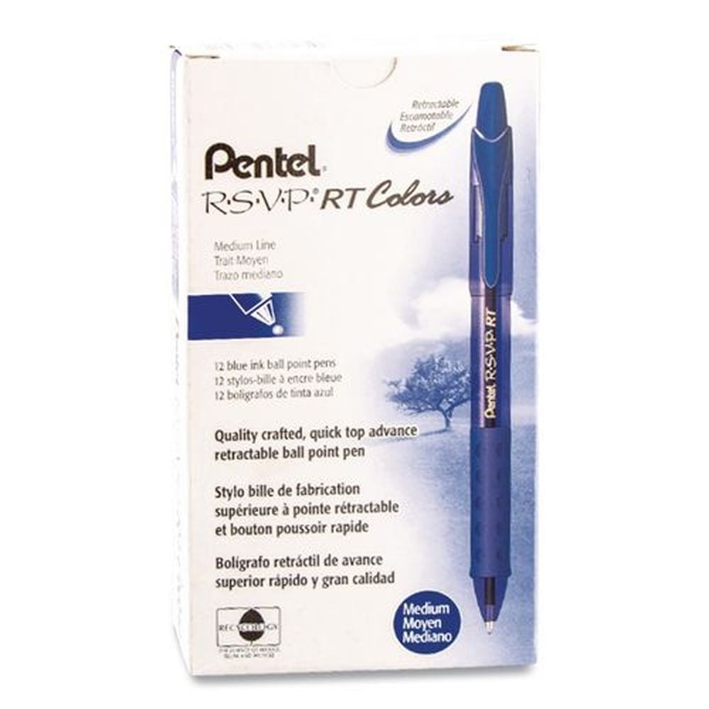 Pentel R.S.V.P. Super RT Retractable Ballpoint Pen, Smooth Writing, Medium Point (Blue, 12-Pack) hg4p5