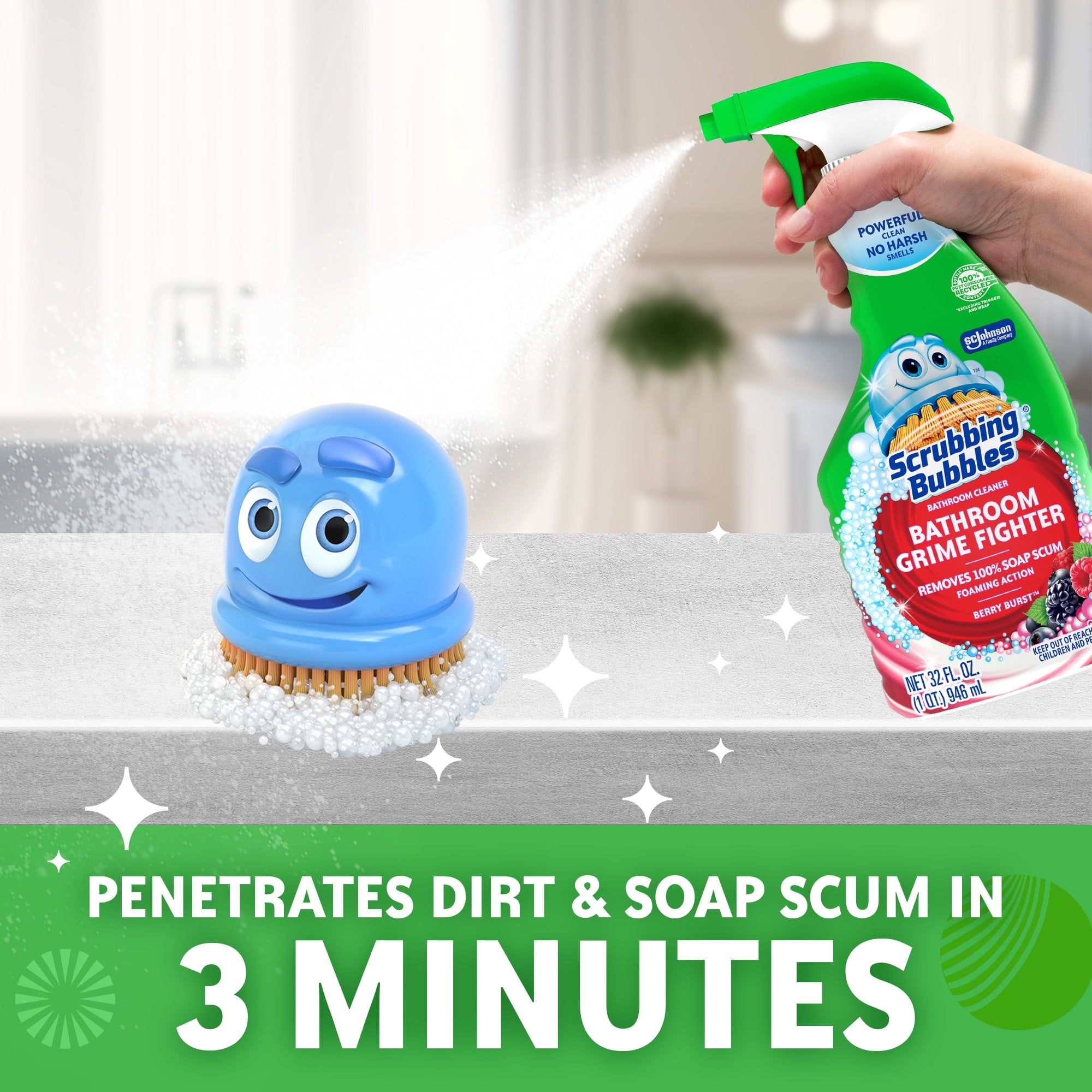 Scrubbing Bubbles Grime Fighter Bathroom Disinfectant Cleaner Spray (Berry Burst, 32 fl oz) qmg6i