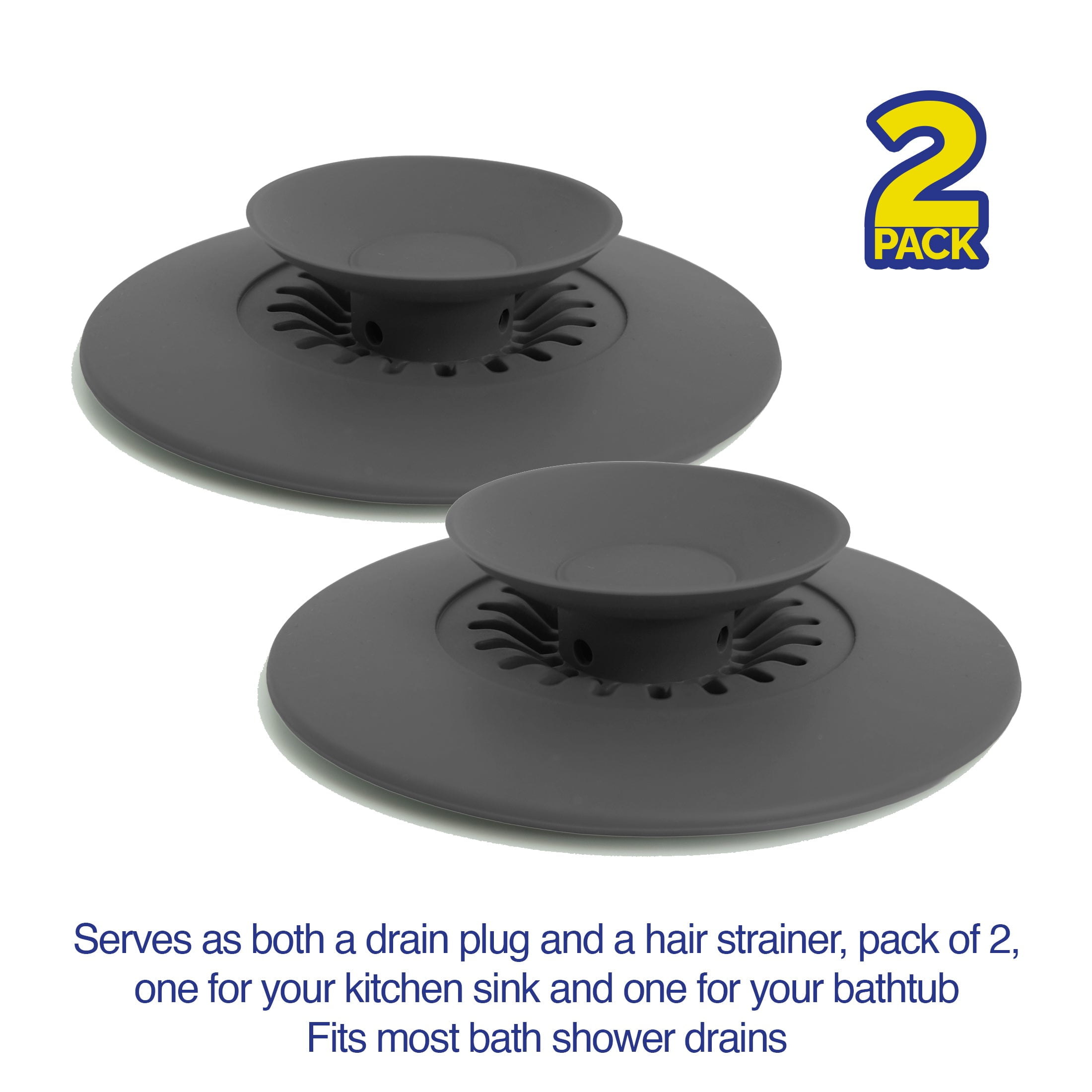 Drain Buddy Silicone Bathroom Drain Stopper and Hair Catcher (Grey, 2 Pack) 17czs