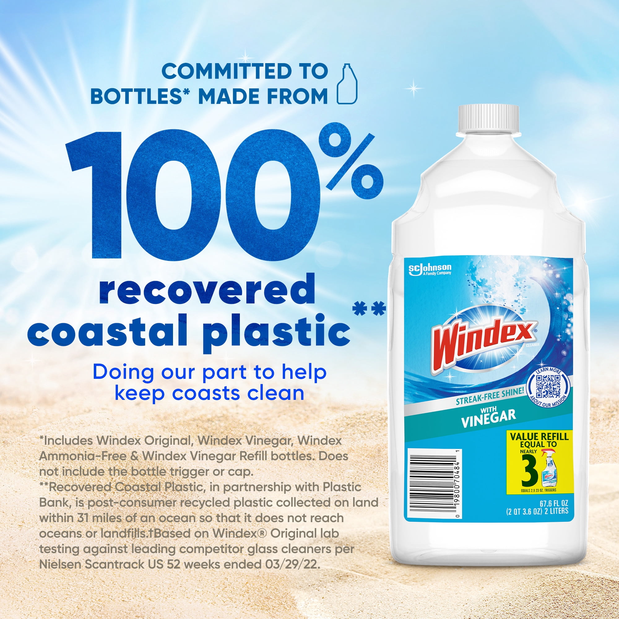 Windex Vinegar Glass and Window Cleaner, Streak-Free Shine, Refill (67.6 fl oz) s6fdt