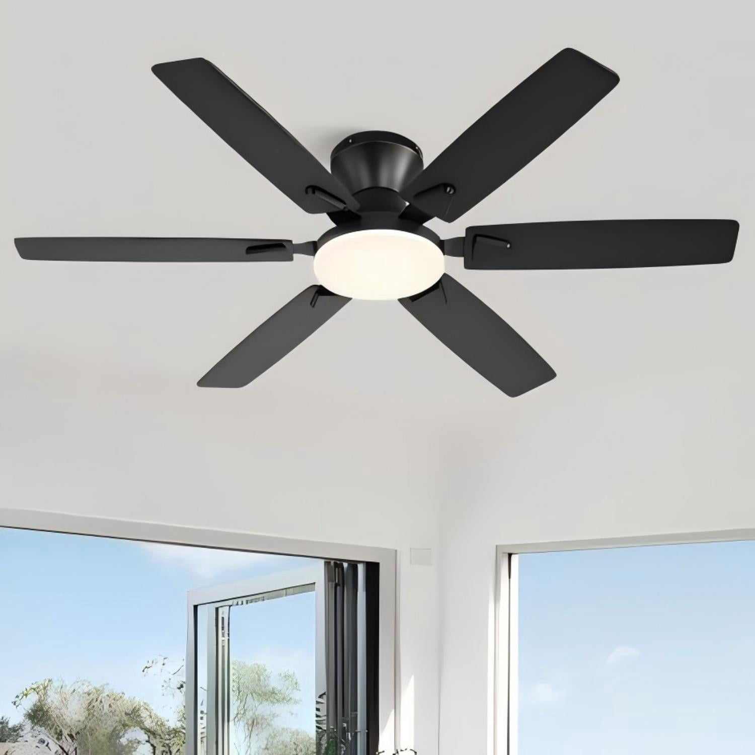 Lokivas 52in Ceiling Fan with Light, Modern 6-Speed Remote Control Reversible Motor for Bedroom and Living Room (Black, 52 in) ecuk3