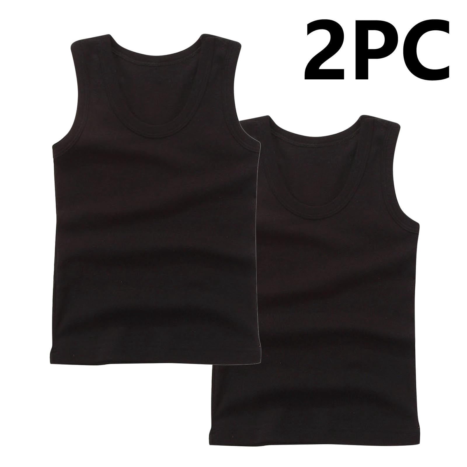 TEAJOPSUU Kids Ribbed Tank Tops Unisex Sleeveless Workout Shirts (Black, 2-Pack) 0h3pn