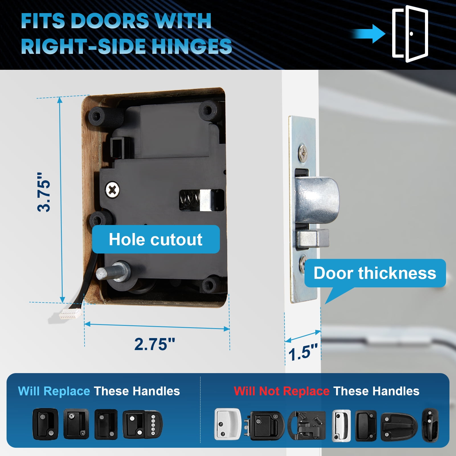 Kohree RV Door Lock Keyless Entry System with Remote and Keypad (Black, 3.75 in x 2.75 in x 1.5 in) f23bj
