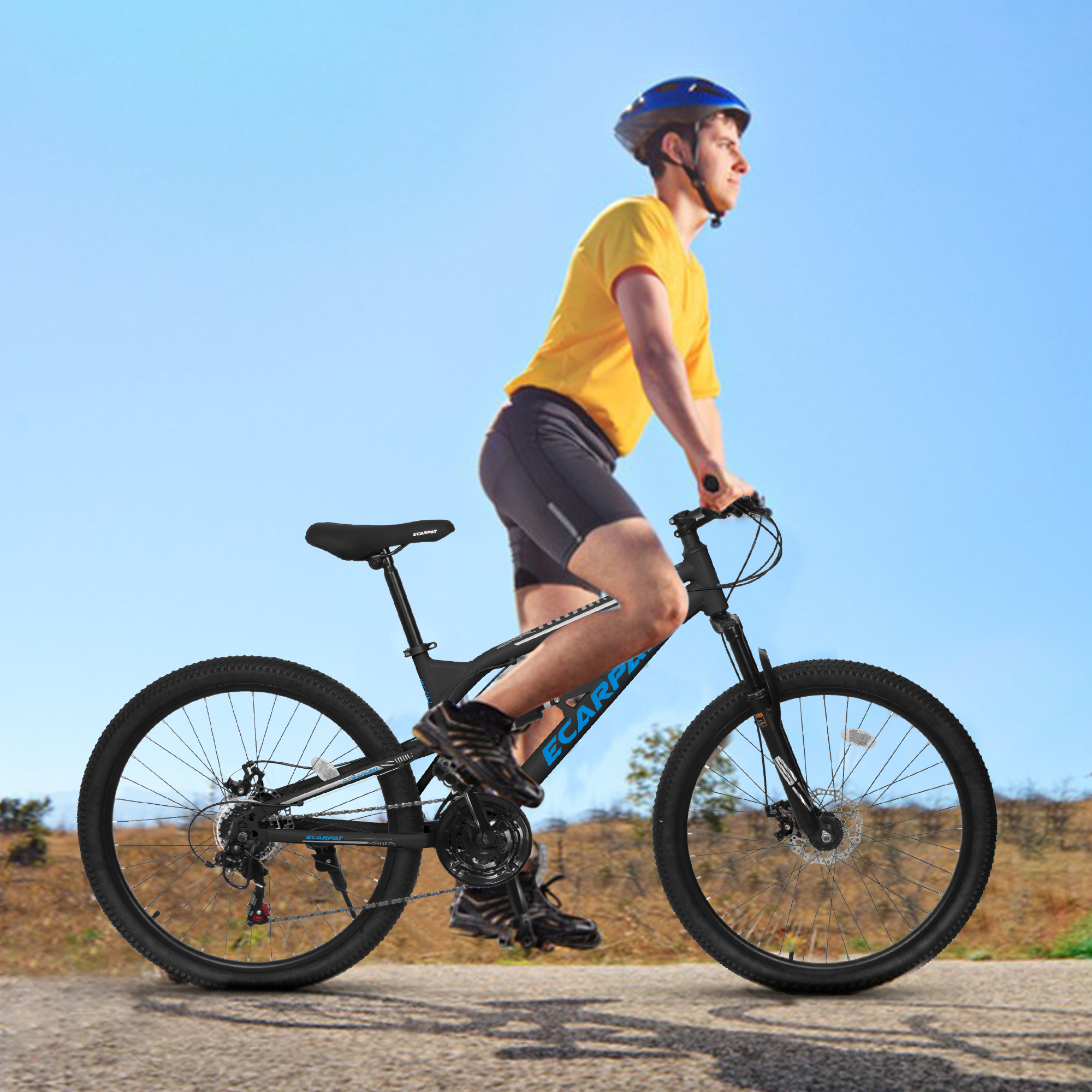 Ecarpat 26-inch Dual Full Suspension Mountain Bike, 21-Speed All-Terrain MTB with Dual Disc Brakes (Blue, 26-inch) 2qsq1
