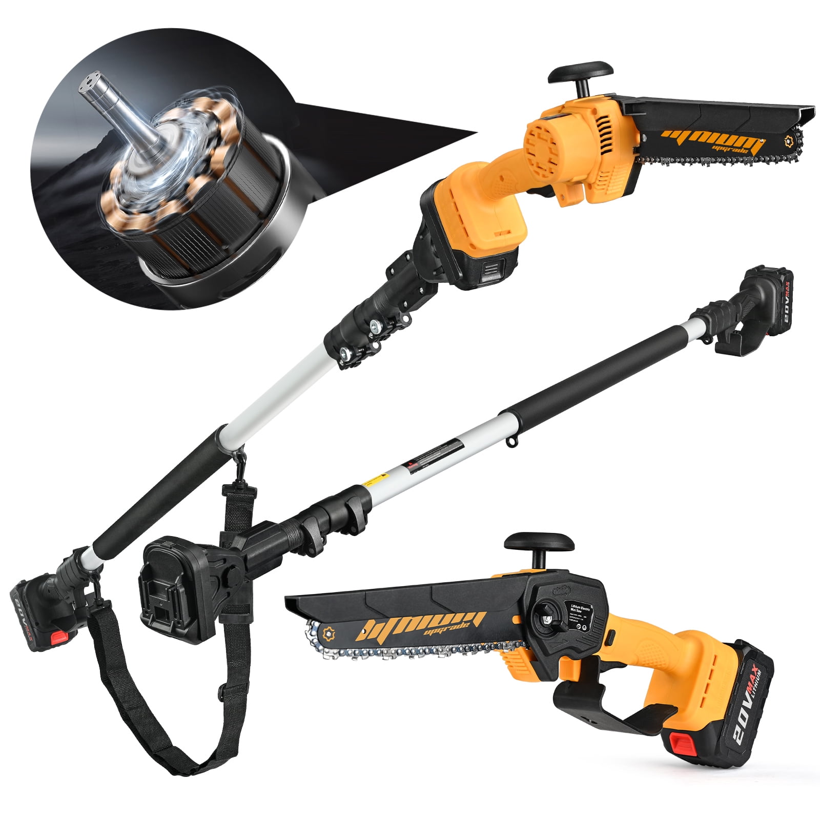Vetoper 2-in-1 Cordless Pole Saw and Mini Chainsaw with Extension Rod (Yellow, 7 ft) jl34y