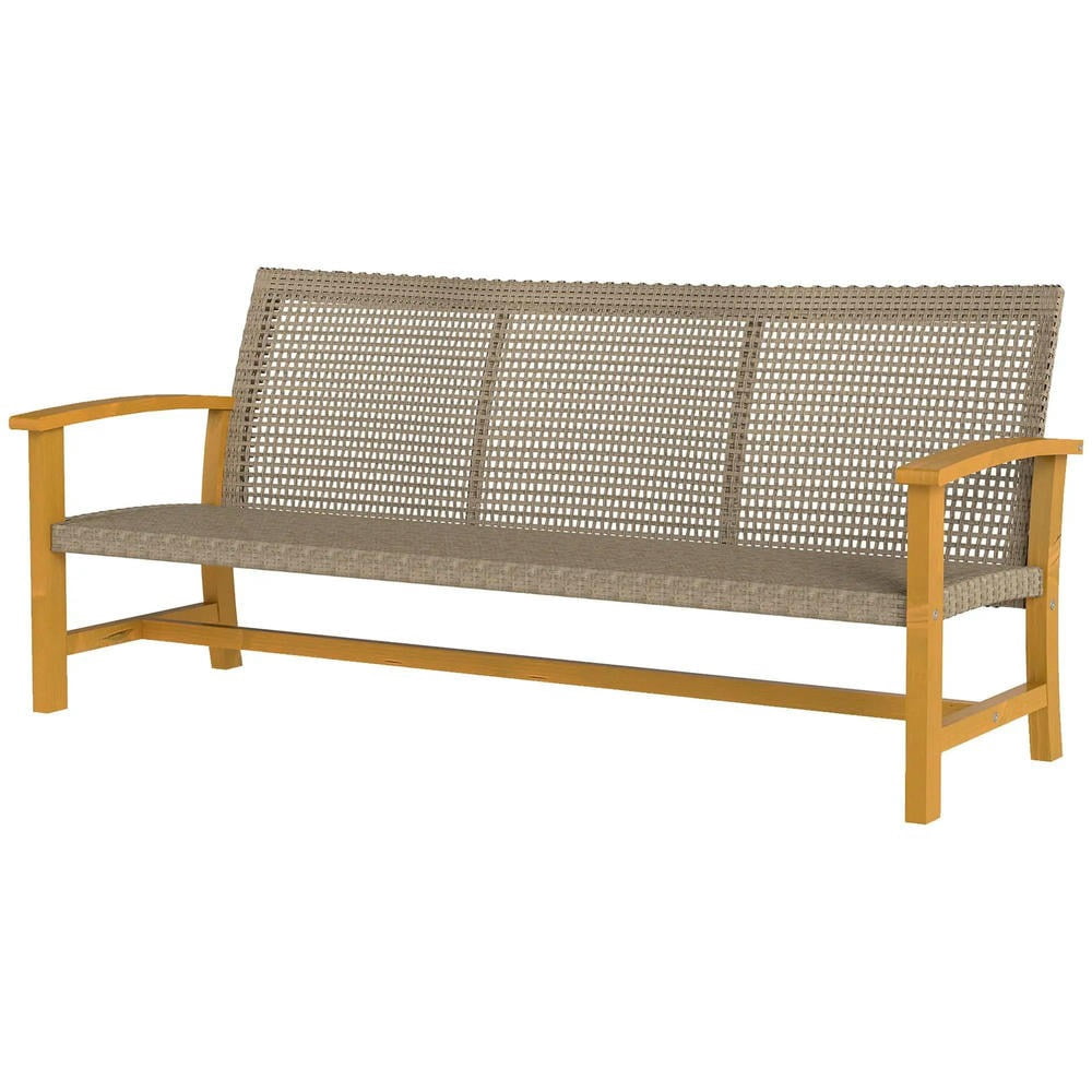 Barara King 3-Seat Outdoor Wicker Sofa, Acacia Wood Patio Couch with Steel Frame (Brown, 75 in) j0tuo