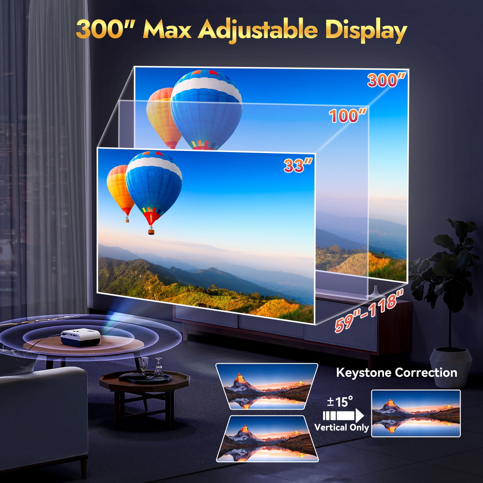 Oldtan 1080P Portable Projector with Screen, 5G WiFi & Bluetooth, USB-C Power Bank Compatible (Black, 16 oz) clqtp