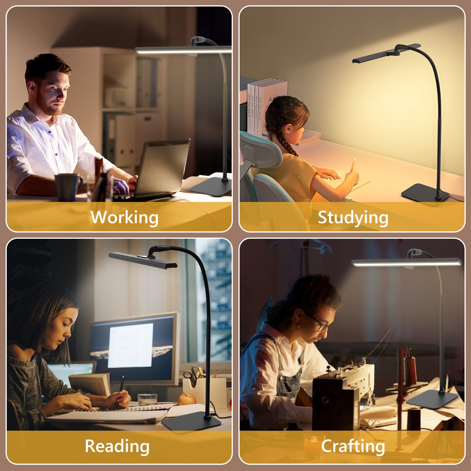 Lococo LED Desk Lamp, Tall Gooseneck, 5-Level Dimmable Brightness & Color for Home Office (14-24.4 in) 46lk1