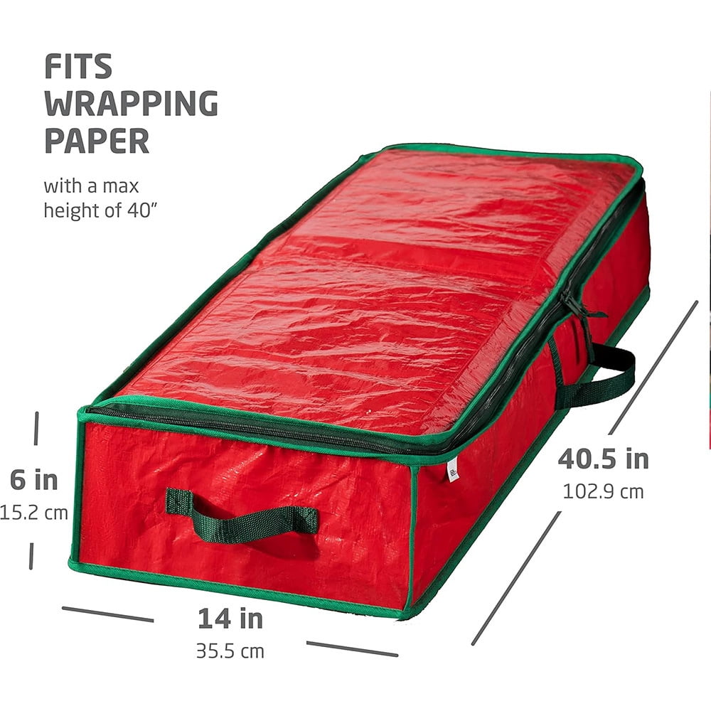 AYktou Wrapping Paper Organizer Storage, Tear-Resistant Fabric Gift Wrap Holder with Inner Pockets (Red, 41x14x6 in) 1o5dv