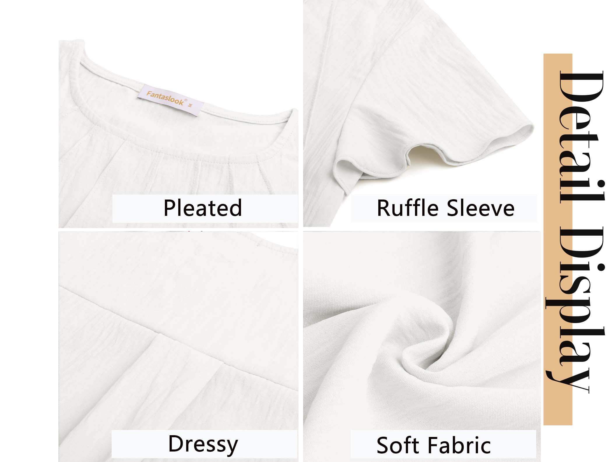 Fantaslook Womens Pleated Blouse Ruffle Sleeve Crew Neck Dressy Casual Work Shirt (White, L) kfrl1