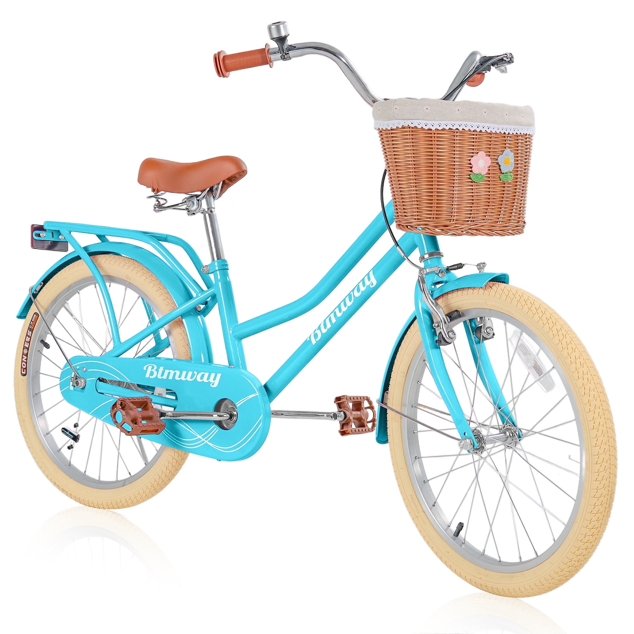 COCLUB 20 Inch Kids Beach Cruiser Bike with Basket and Wheel Lights (Green, 20 in) o05ua