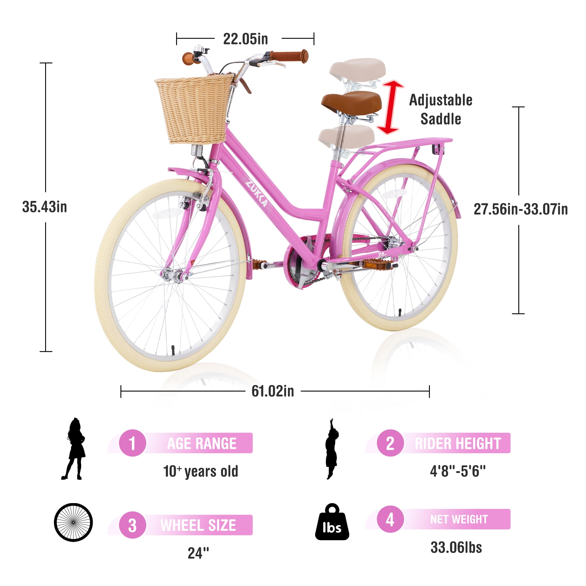 Cirayno 24 in Beach Cruiser Bike for Women, Single Speed Steel Frame City Bicycle (Purple, 24 in) 04onn