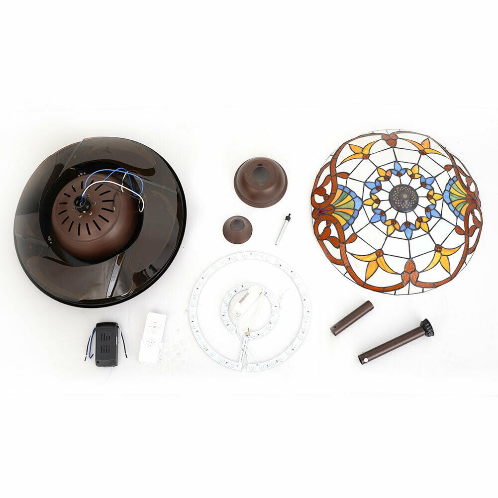Denest 42 in Tiffany Style LED Retractable Ceiling Fan with Remote Control (3-Speed, 4-Blade) 0zrd0
