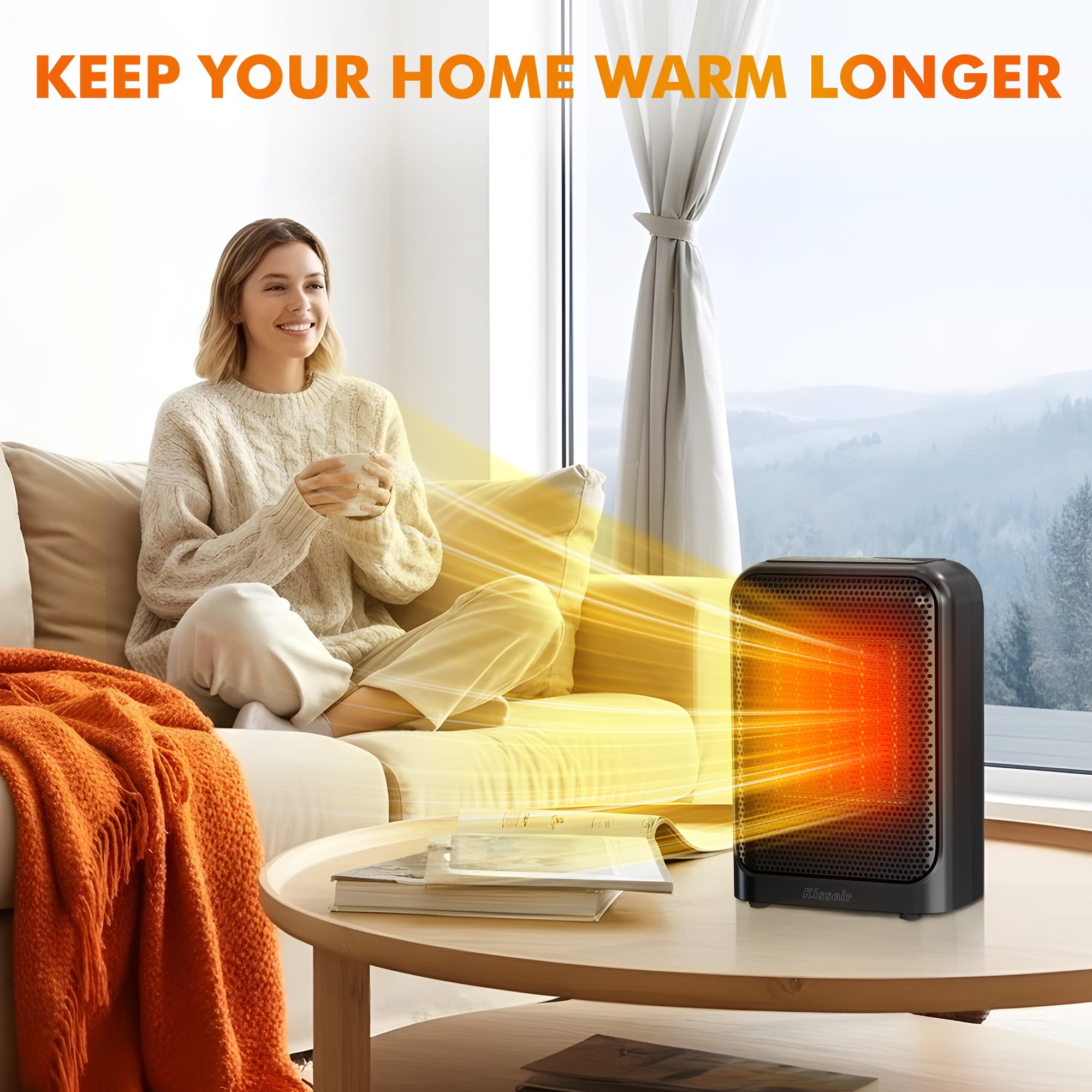 Moifoi 1500W Ceramic Space Heater, Portable Indoor Fan Heater with Adjustable Thermostat (Black, 6.18 in x 4.80 in x 8.94 in) qtkv5