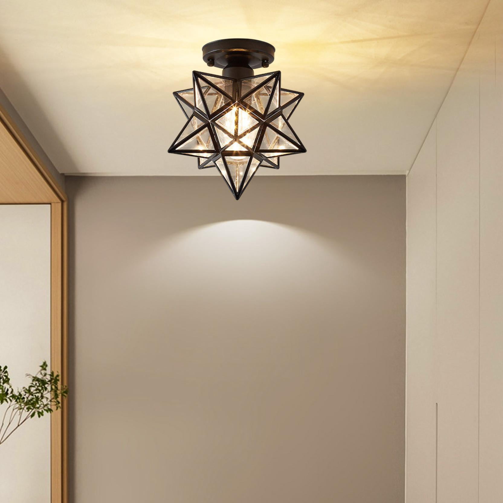 Toycle Moravian Star Flush Mount Ceiling Light, Transitional Brass Fixture with Clear Glass (Black, 12 in) u3c7z