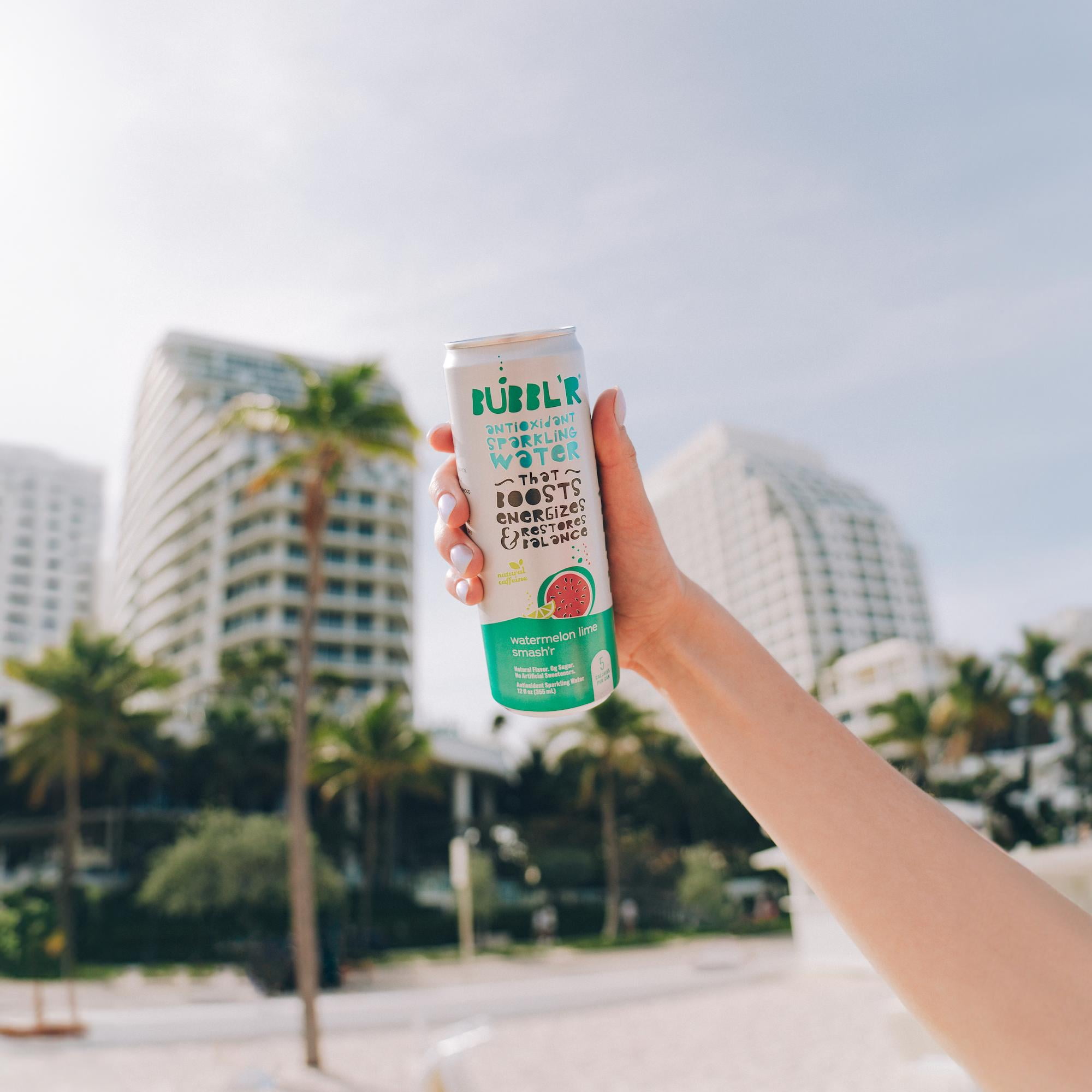BUBBL'R Antioxidant Sparkling Water, Watermelon Lime Smash'r, Refreshing Natural Energy Drink (12 fl oz, 6 Pack) ubref