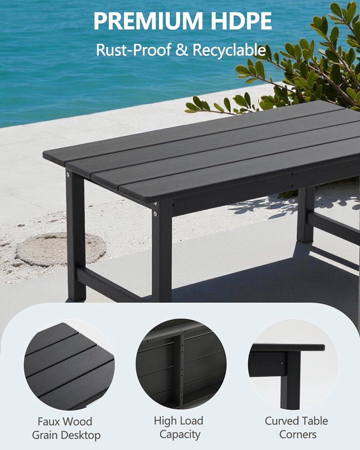 AZXZCS HDPE Outdoor Patio Furniture Set, 6-Piece Conversation Sofa Set with Cushions (Black, 6-Piece) pi1d6
