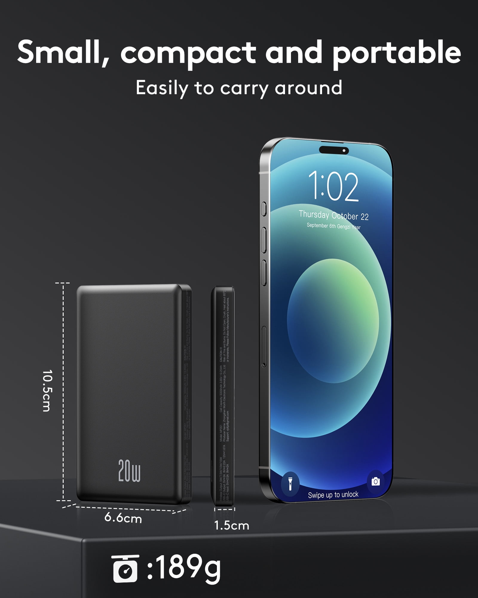 MUGO Magnetic Portable Charger 10000mAh Ultra Slim Wireless Power Bank 20W Fast Charging (Black, 10000mAh) uaggr