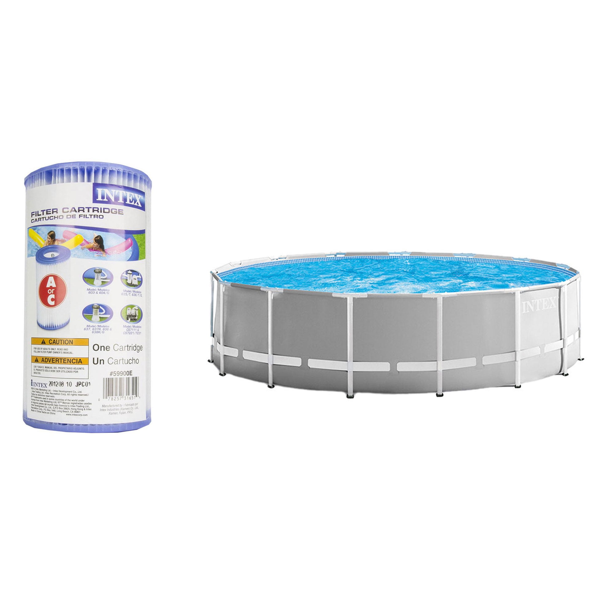Intex Prism Frame Above Ground Swimming Pool Set with Filter Pump and Type A Cartridges (15 ft x 48 in, 6 Pack) rqc9e
