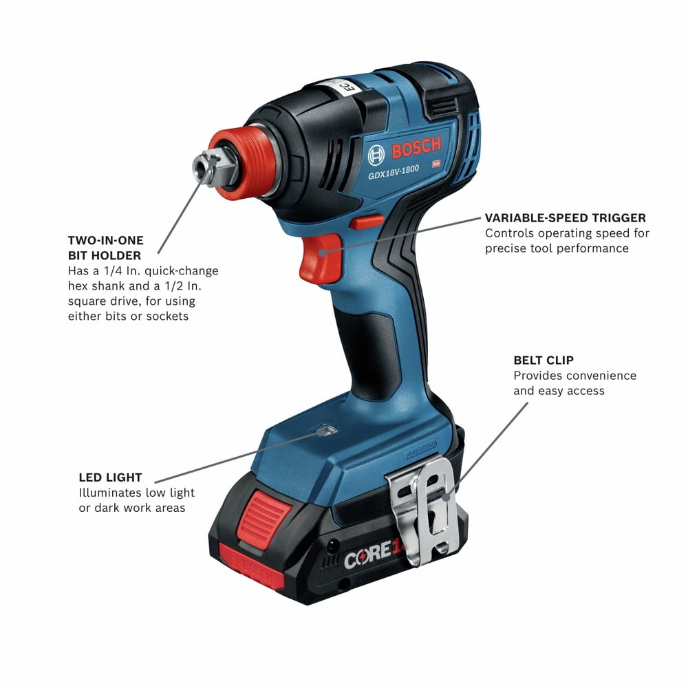 Bosch GXL18V-497B23-RT 18V Brushless Cordless 4-Tool Combo Kit with 2 Batteries (Refurbished, 4 Ah and 2 Ah) 1289e