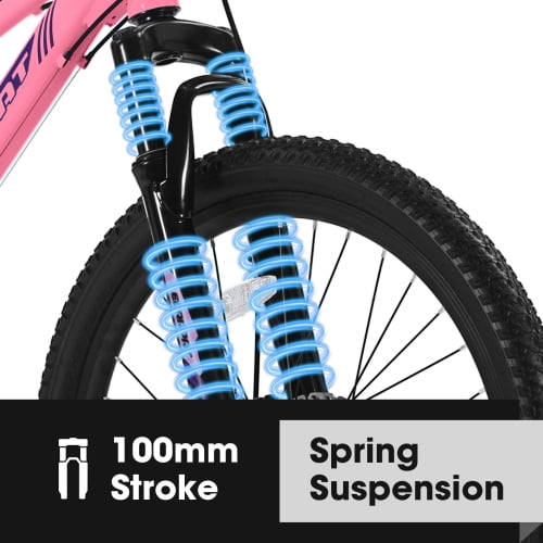 RAISTYW 26 in Mountain Bike for Women, 21-Speed High-Carbon Steel Frame with Dual Disc Brakes (Pink, 26 in) ouug7
