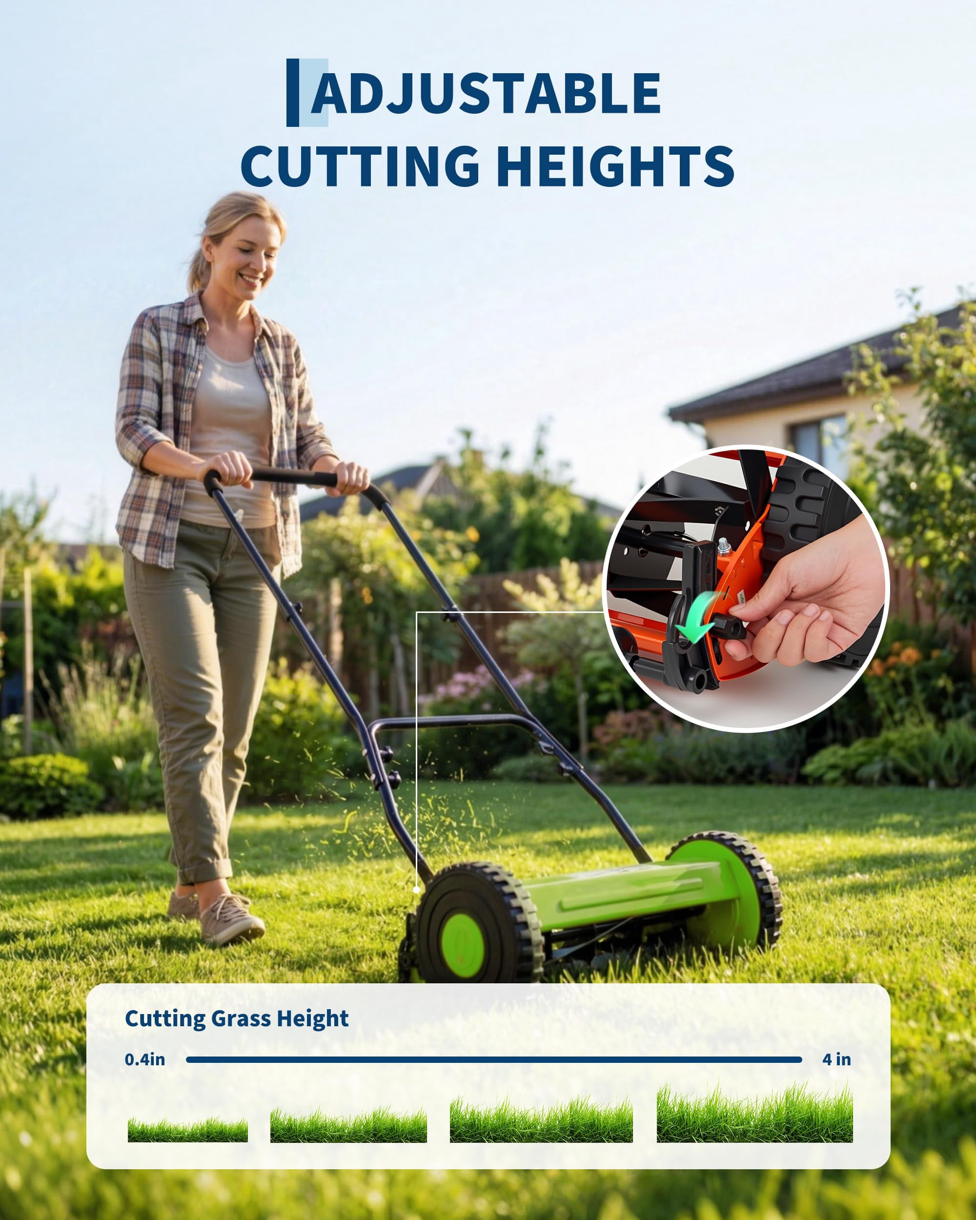 Great States 16-Inch Push Reel Lawn Mower, 5-Blade Manual Walk-Behind Mower with Adjustable Cutting Height (16 in) ddqww