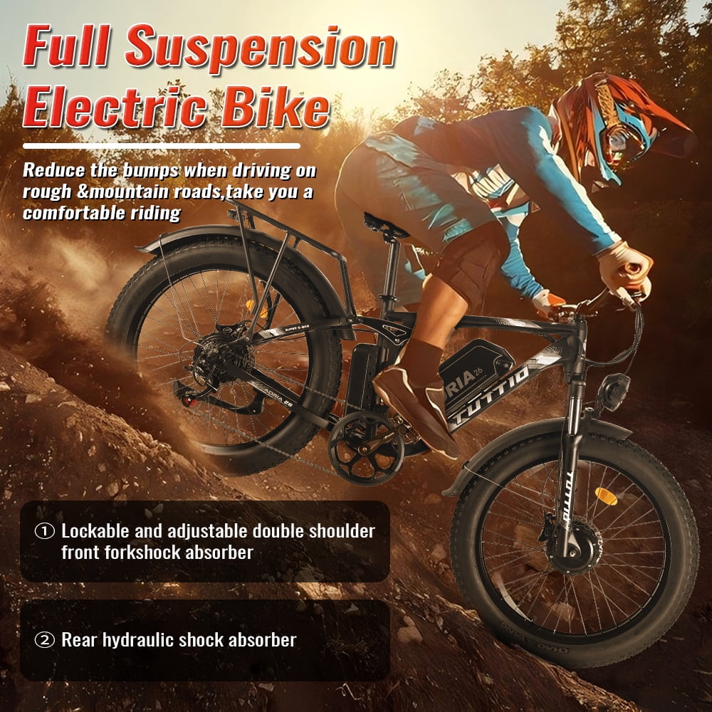 TUTTIO Adria26 Electric Mountain Bike, High-Performance Fat Tire E-Bike with 7-Speed Gear System (Black, 26 in) davj2