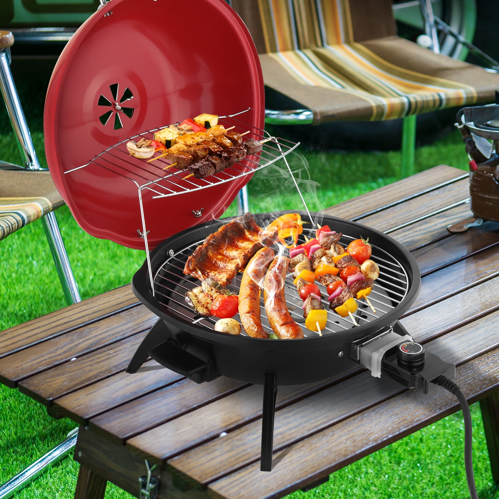 BAYUELSWU Electric BBQ Grill, Portable Tabletop Barbecue with Precise Temperature Control (Black, 1600W) s03jz