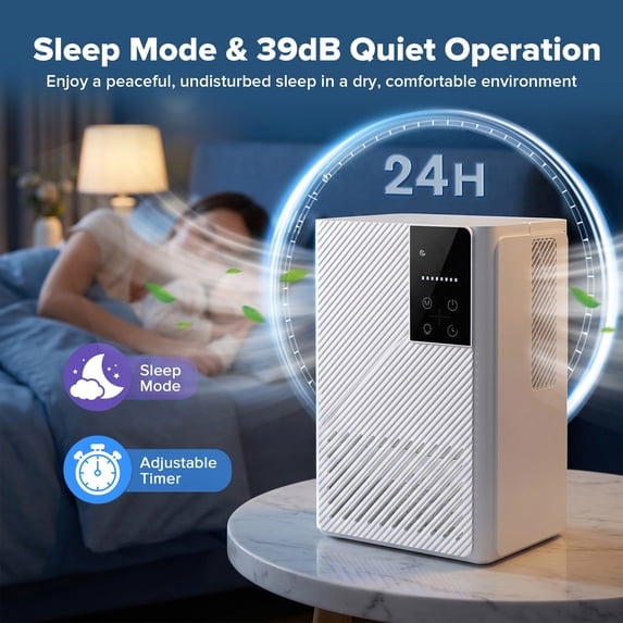 LHRIVER Electric Dehumidifier for Home, Quiet Sleep Mode with 7-Color LED Light (White, 67 oz) mlzwq