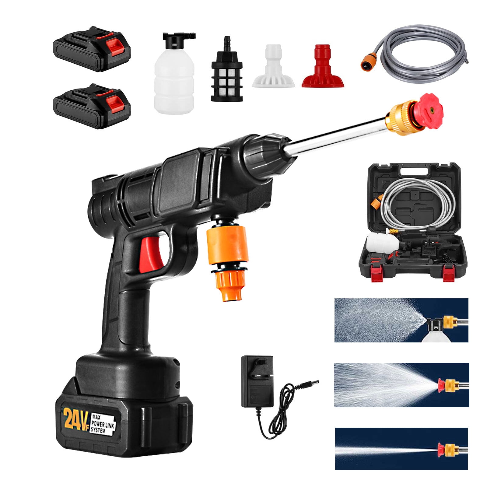 DFITO Cordless Power Pressure Washer, Portable High-Pressure Cleaner with 3-in-1 Adjustable Nozzle and 16.4 ft Hose (21V, 2.4Ah Battery) 96zxd
