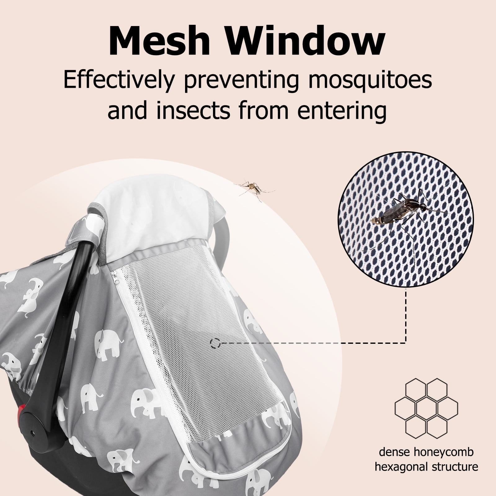 Beavtaens Stretchy Infant Car Seat Canopy with Breathable Peep Window (Elephants, Universal Fit) 23mzk