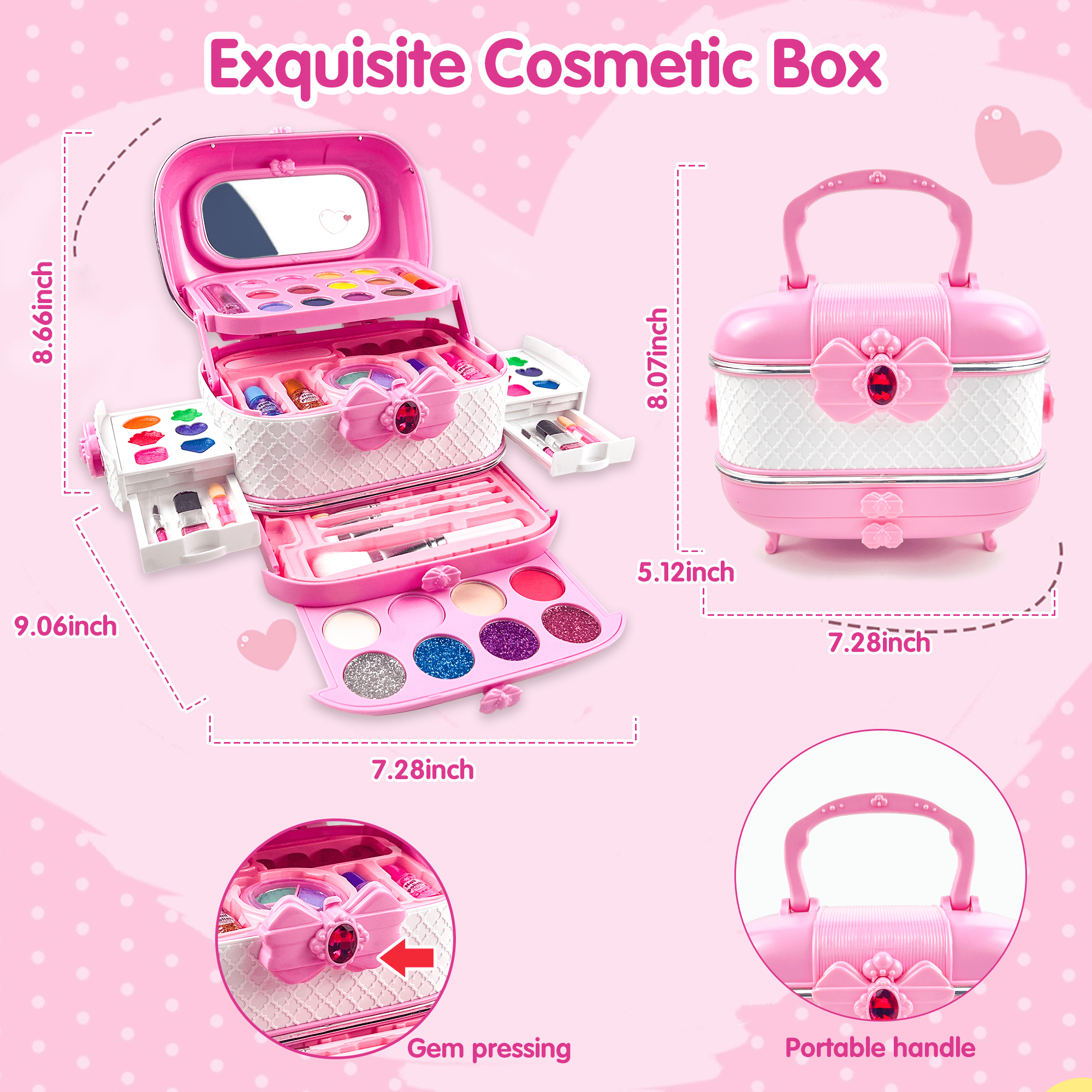Richgv Kids Makeup Kit, Pretend Play Cosmetic Set for Girls, Washable Beauty Activity Case (Pink, 57 Pcs) vkepg