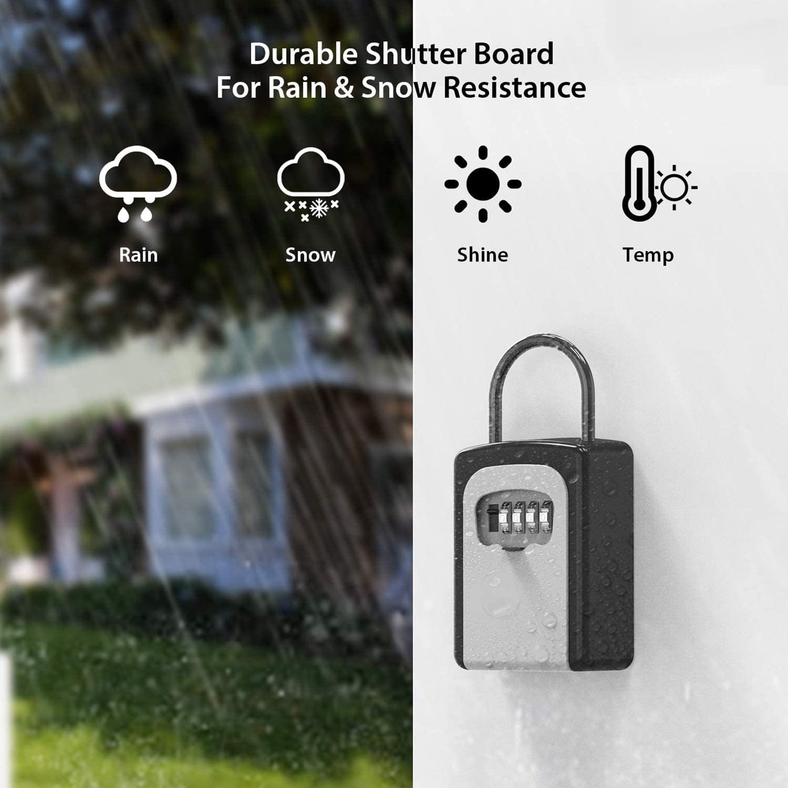 Husfou Key Lock Box Waterproof 4-Digit Combination Security Safe (Black, 5 Key Capacity) 6k1pw