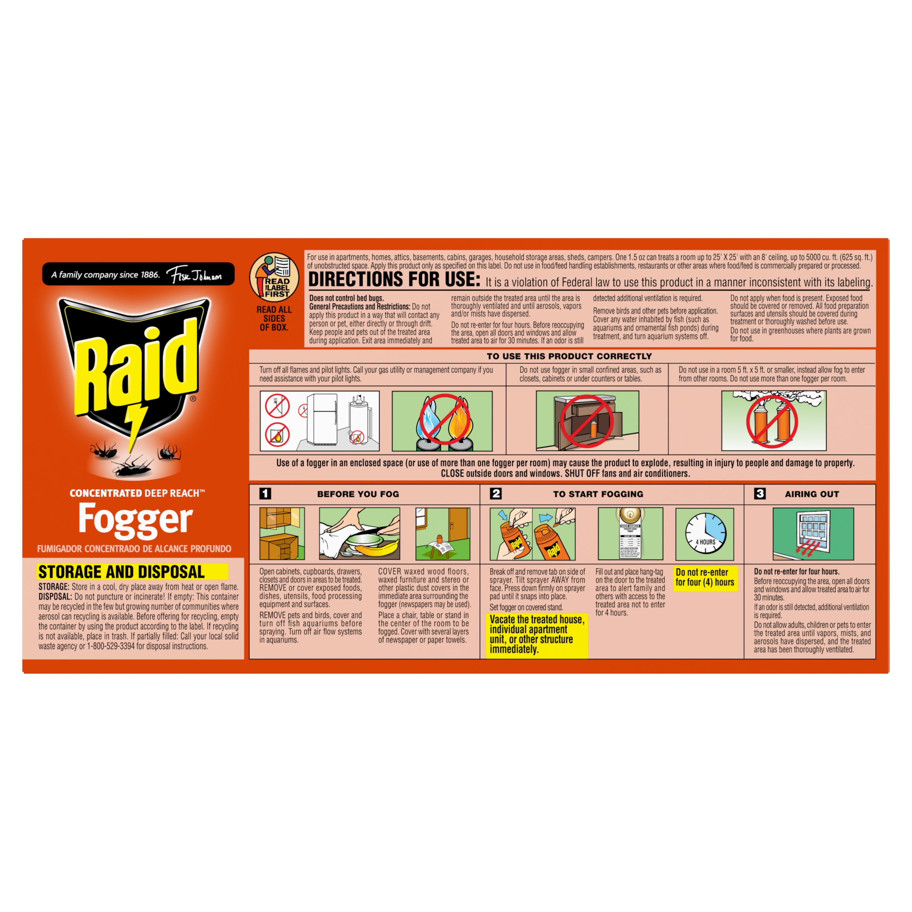 Raid Concentrated Deep Reach Fogger Insect Killer (4 Pack, 1.5 oz each) x2x5e