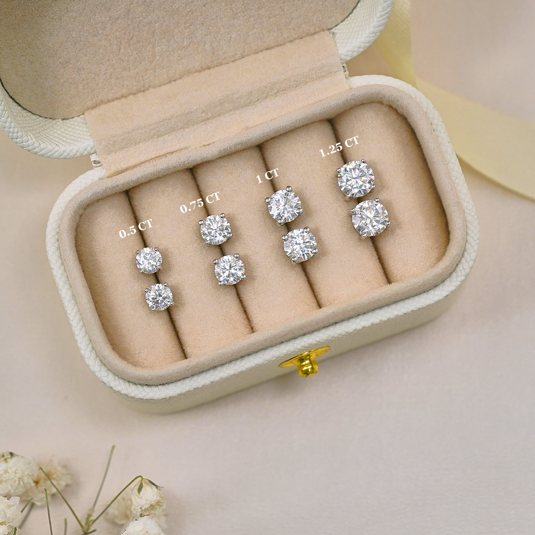JeenMata Lab Grown Diamond Solitaire Stud Earrings Round Cut 18K White Gold Plated (White, 0.50 Carat) uzrzh