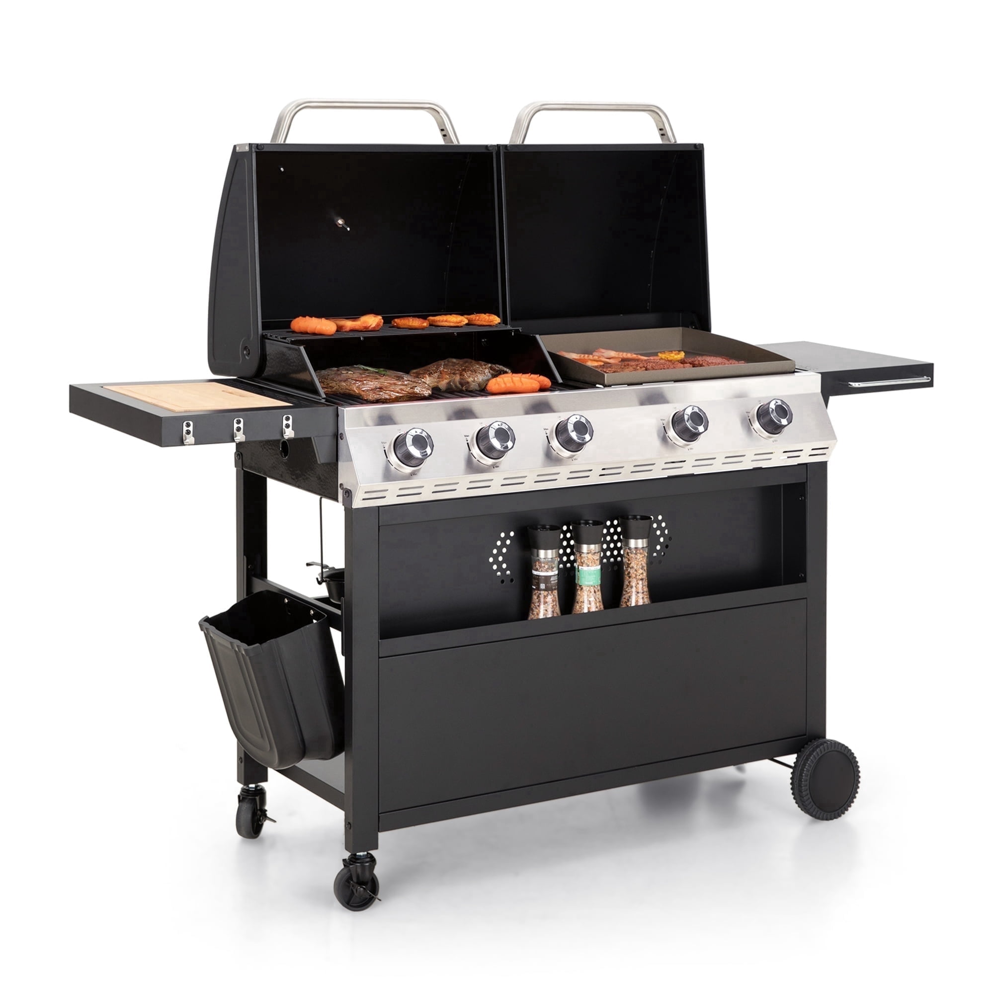 MF Studio 5-Burner Outdoor Propane Gas Grill and Griddle Combo with Lid (Black, 696 sq in) 13vlt