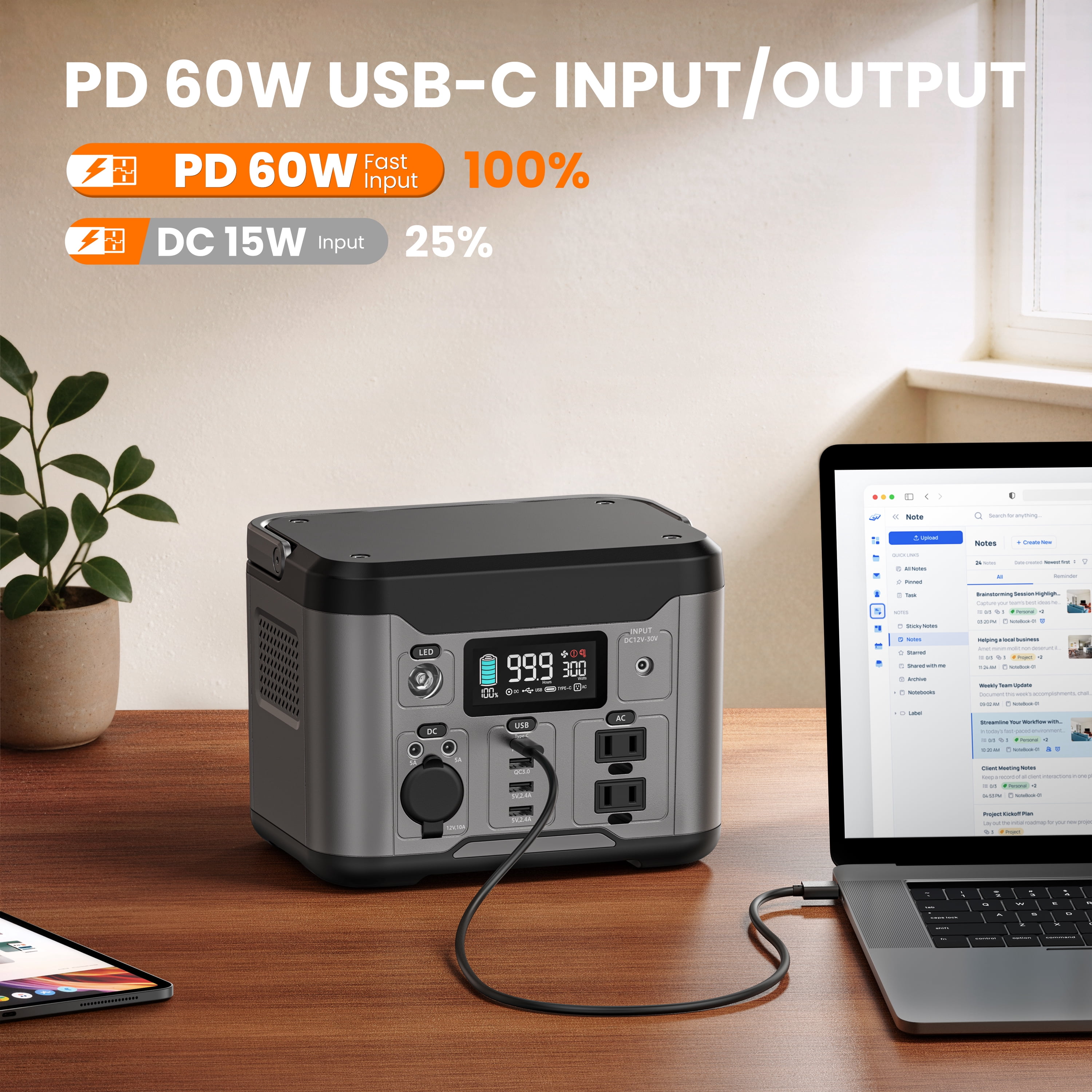 Qunler 300W Portable Power Station, 296Wh Backup Battery with 60W PD USB-C and 120V AC Outlet (Gray) rl99z