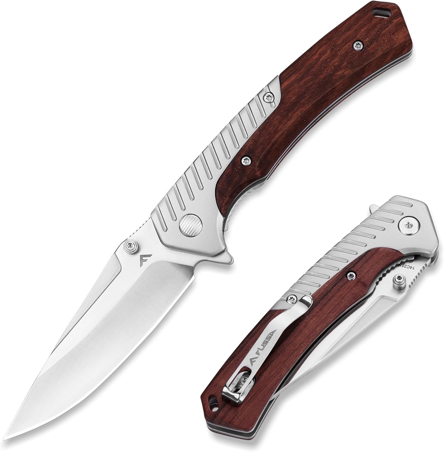 FLISSA Folding Pocket Knife, 14C28N Steel Blade with Wood Handle, EDC Camping Tool (Brown, 3.35 in Blade) ytvyy