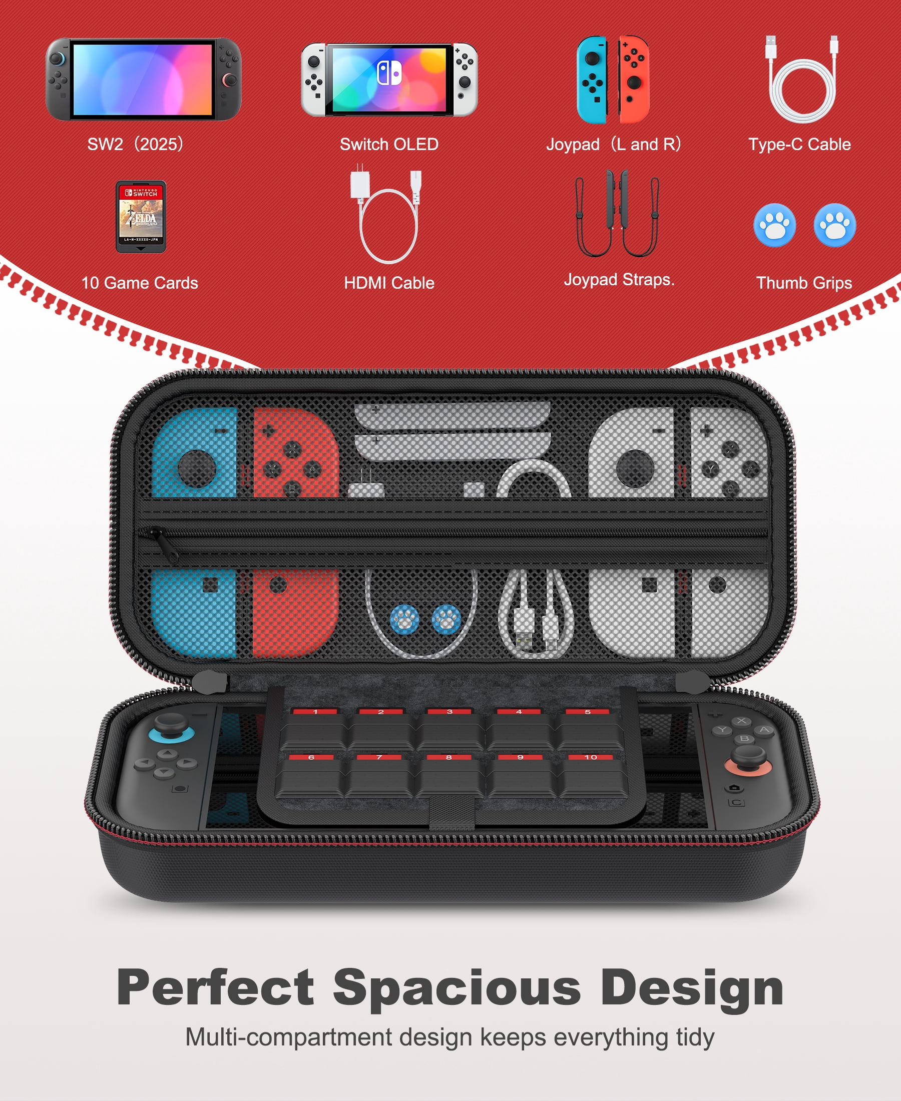 Beboncool Carrying Case for Nintendo Switch 2 with Protective Accessories (Black, 1 Pack) s07vm