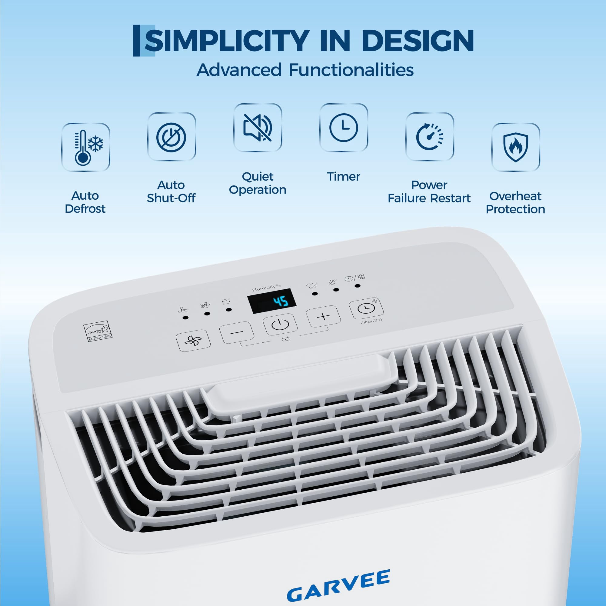 GarveeLife Dehumidifier for Basement and Home, Large Room Moisture Remover with Smart Control and Washable Filter (White, 35 Pint) 5bse0