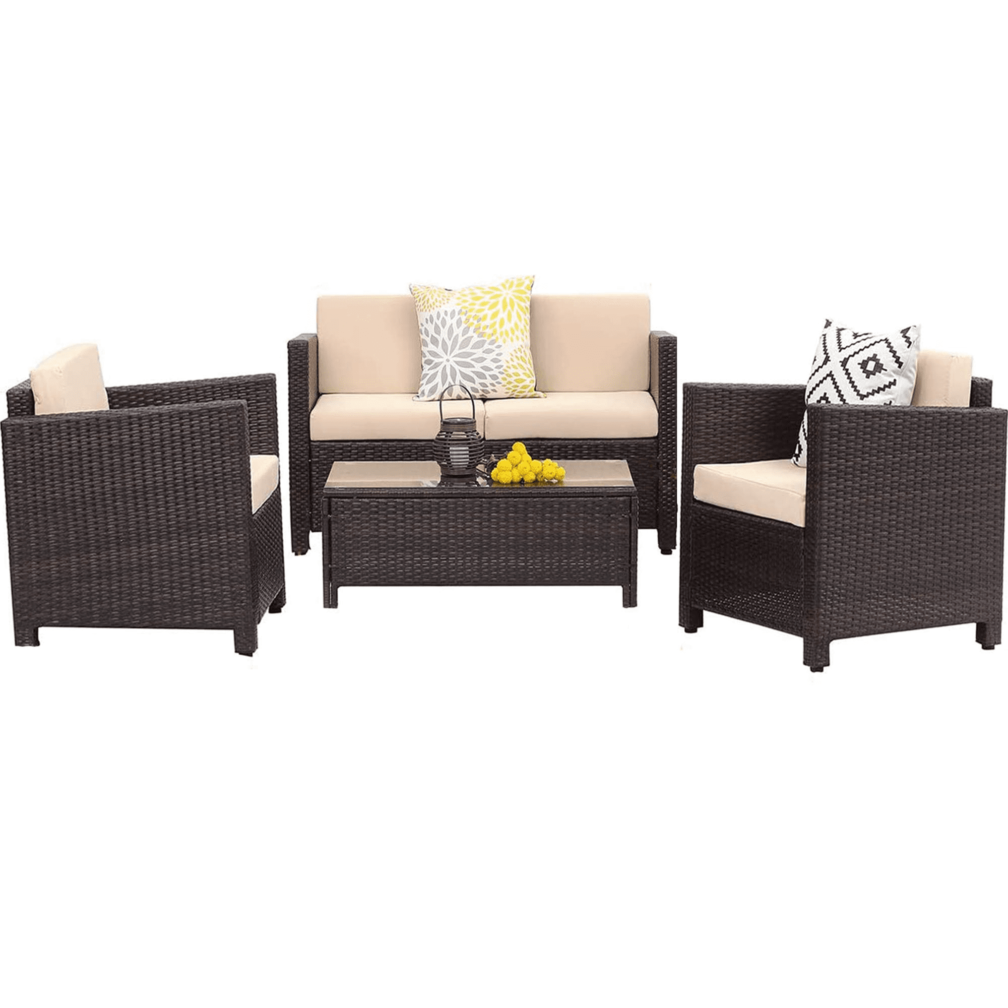 Royalcraft 4 Piece Outdoor Wicker Conversation Set with Cushions (Brown, 4 Piece Set) plrzt