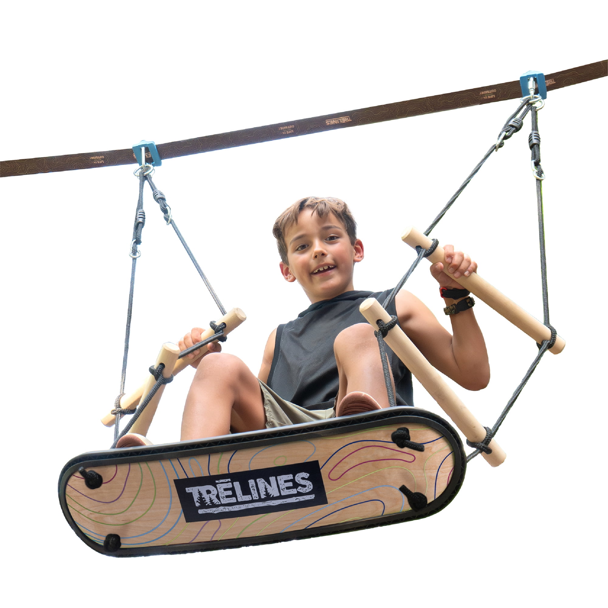 Trelines Treboard Surfin' Swing Skateboard Inspired Outdoor Deck (Natural Wood, 250 lb Capacity) bbxn7