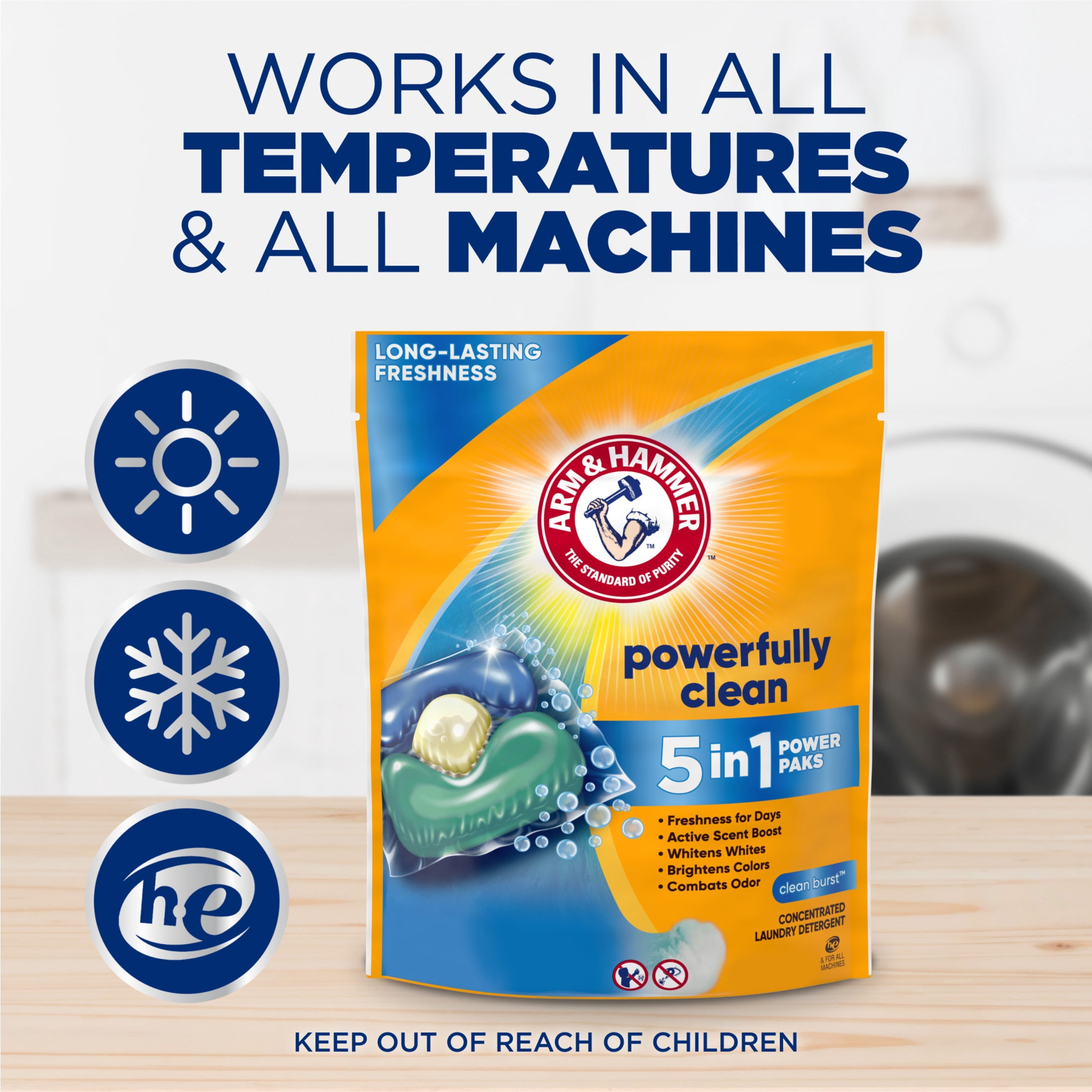 ARM & HAMMER Clean Burst 5-in-1 Laundry Detergent Power Paks (Clean Burst Scent, 42 Count) 0gsjy