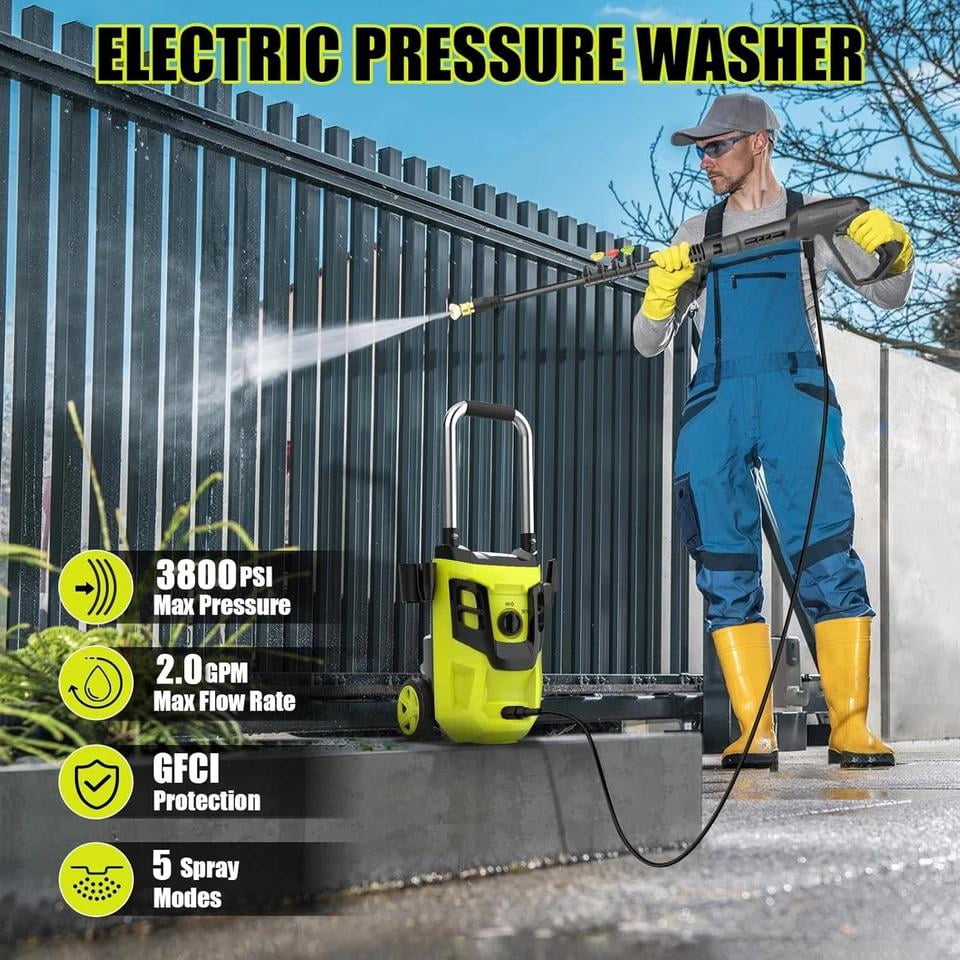 AZZUNOX Electric Pressure Washer, 3500 PSI High-Pressure Power Cleaner with Foam Cannon, 4 Nozzles, 35 ft Cord, 20 ft Hose wtleg