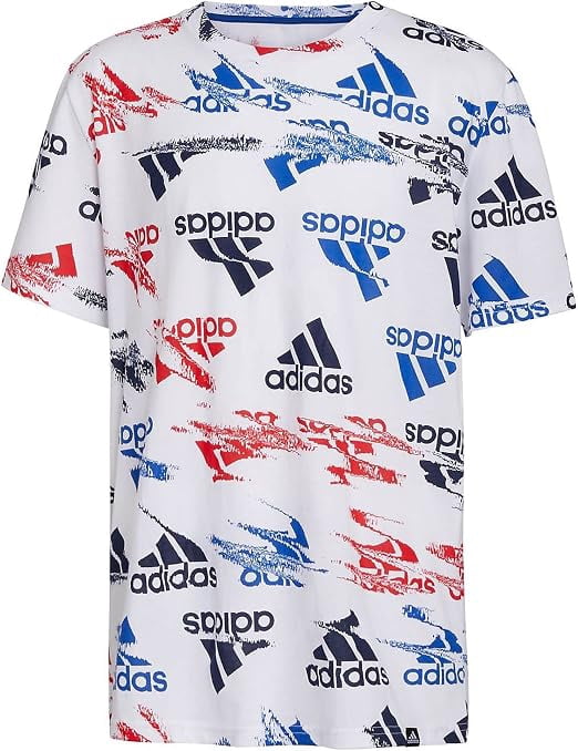 adidas Boys Glitchy Allover Print T-Shirt Breathable Graphic Tee (White/Multi, X-Large) uv6hx